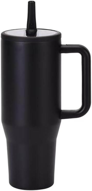 40 oz Tumbler with Handle, 100% Leakproof Insulated Tumbler with Lid and Straw, Stainless Steel Travel Mug, Water Bottle with Flip Straw, Keep Drinks Cold or Hot, Black