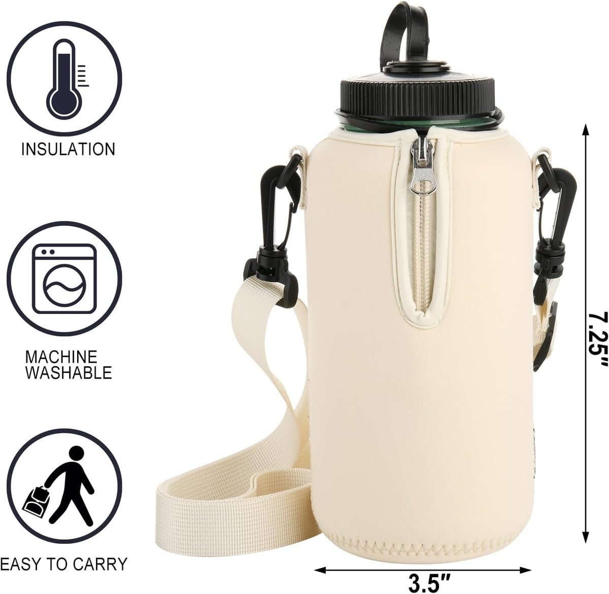 Neoprene Water Bottle Sleeve Insulator Cooler, Compatible with Nalgene Water Bottle 32 OZ, with Adjustable Shoulder Strap for Hydro Flask Wide Mouth Bottle 32oz, etc.