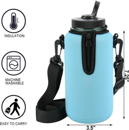 Neoprene Water Bottle Sleeve Insulator Cooler, Compatible with Nalgene Water Bottle 32 OZ, with Adjustable Shoulder Strap for Hydro Flask Wide Mouth Bottle 32oz, etc.
