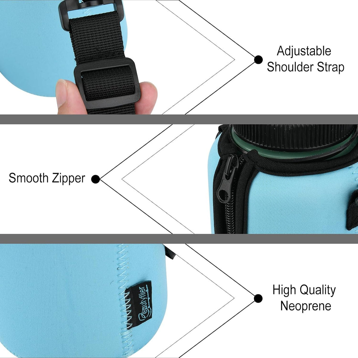 Neoprene Water Bottle Sleeve Insulator Cooler, Compatible with Nalgene Water Bottle 32 OZ, with Adjustable Shoulder Strap for Hydro Flask Wide Mouth Bottle 32oz, etc.