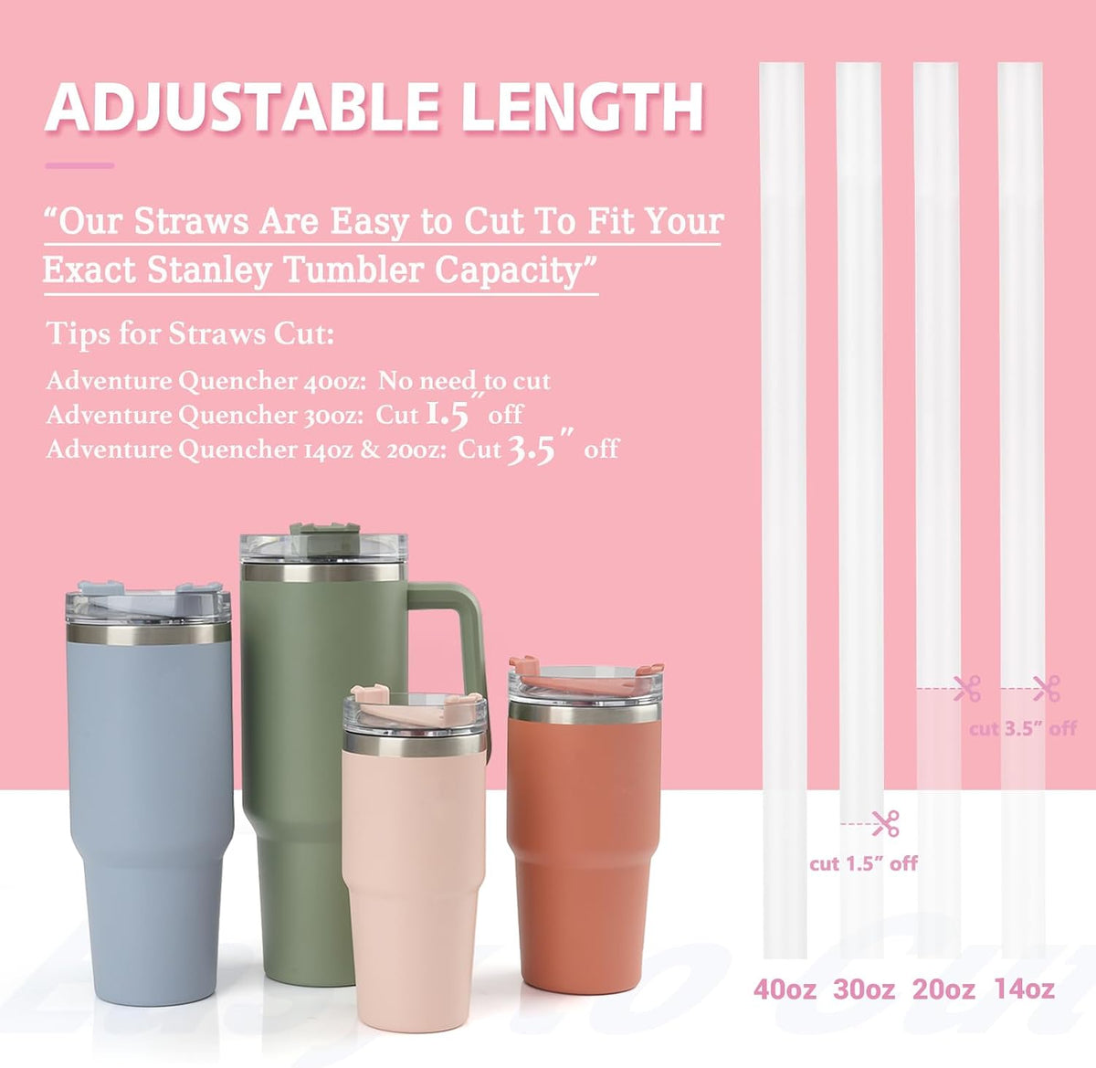 Straw with Cover fit Stanley Quencher H2.0 14-40 oz Tumbler, 6pk