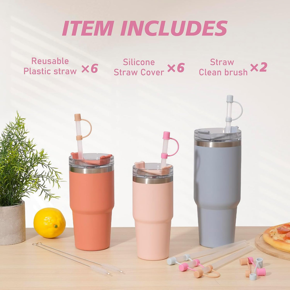 Straw with Cover fit Stanley Quencher H2.0 14-40 oz Tumbler, 6pk