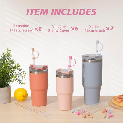 Straw with Cover fit Stanley Quencher H2.0 14-40 oz Tumbler, 6pk