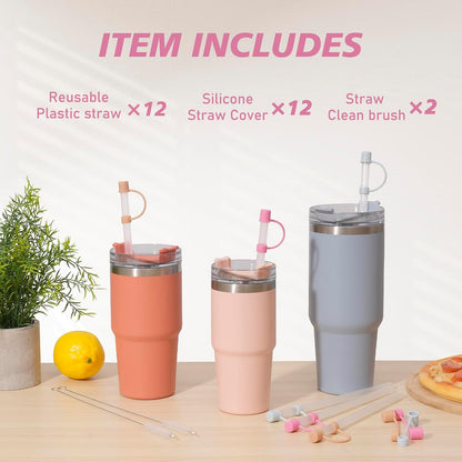 Straw with Cover fit Stanley Quencher H2.0 14-40 oz Tumbler, 6pk