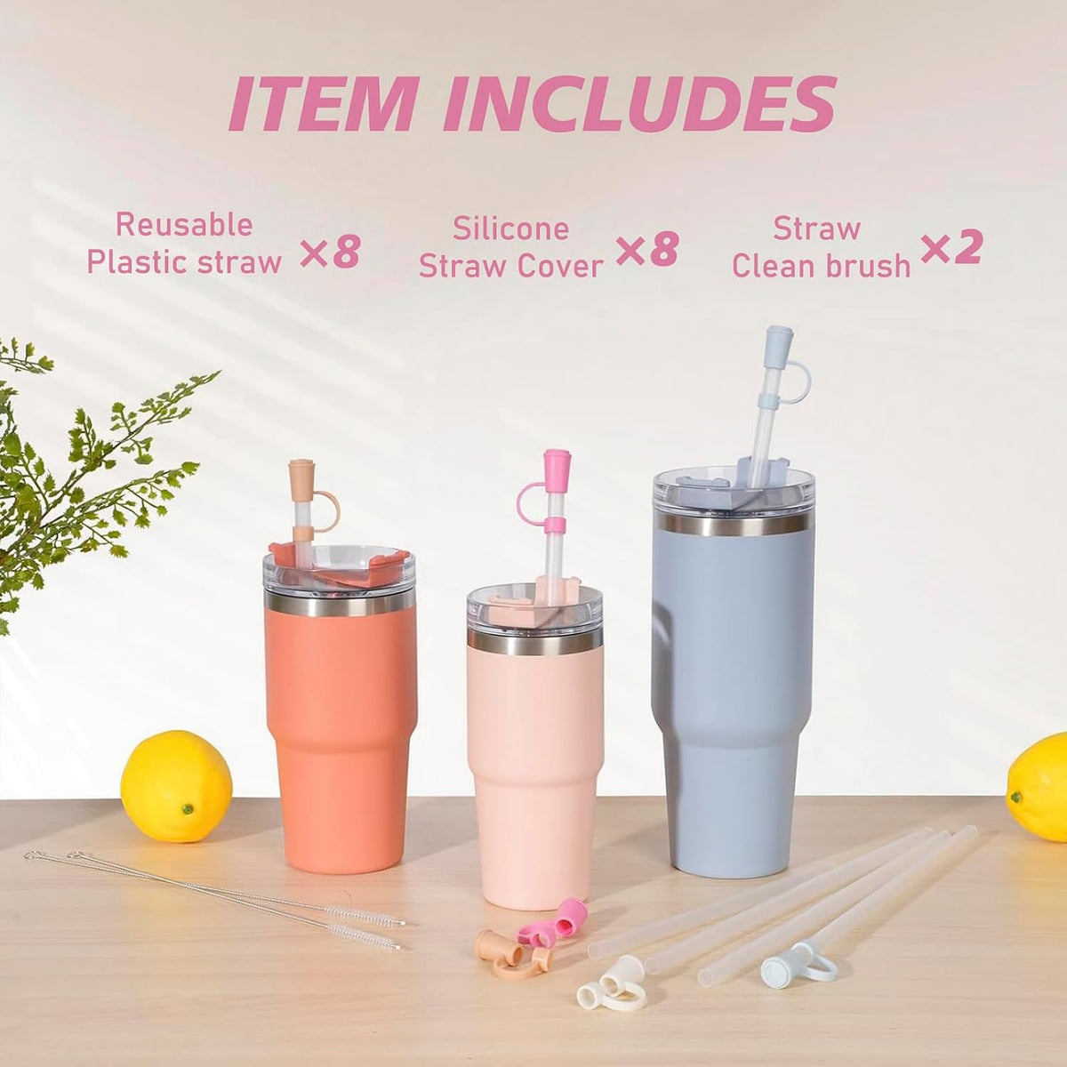 Straw with Cover fit Stanley Quencher H2.0 14-40 oz Tumbler, 6pk