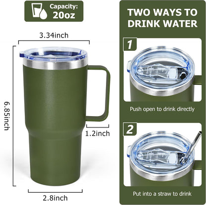 20 oz Tumbler with Handle, insulated cup coffee mug with lid, straw and handle, Double Wall Stainless Steel Vacuum Coffee Tumbler travel mug spill proof, 1pcs Navy Blue