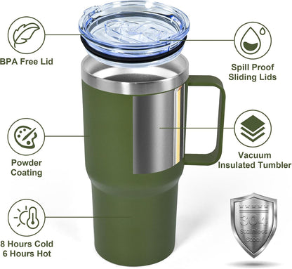 20 oz Tumbler with Handle, insulated cup coffee mug with lid, straw and handle, Double Wall Stainless Steel Vacuum Coffee Tumbler travel mug spill proof, 1pcs Navy Blue