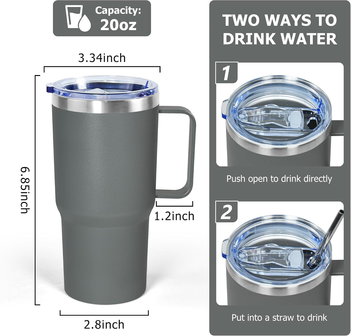 20 oz Tumbler with Handle, insulated cup coffee mug with lid, straw and handle, Double Wall Stainless Steel Vacuum Coffee Tumbler travel mug spill proof, 1pcs Navy Blue