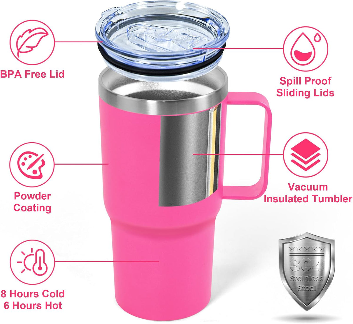 20 oz Tumbler with Handle, insulated cup coffee mug with lid, straw and handle, Double Wall Stainless Steel Vacuum Coffee Tumbler travel mug spill proof, 1pcs Navy Blue