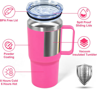 20 oz Tumbler with Handle, insulated cup coffee mug with lid, straw and handle, Double Wall Stainless Steel Vacuum Coffee Tumbler travel mug spill proof, 1pcs Navy Blue