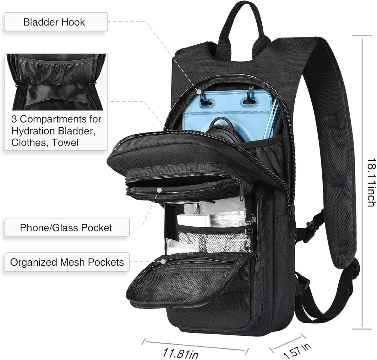 Hydration Backpack with 3L Water Bladder, Tactical Pack for Hiking