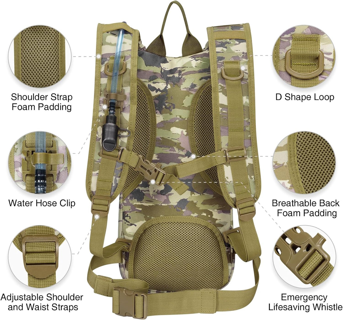 Hydration Backpack with 3L Water Bladder, Tactical Pack for Hiking