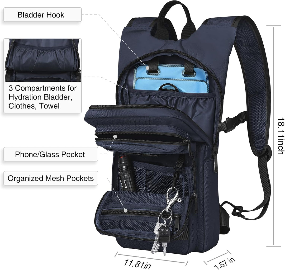 Hydration Backpack with 3L Water Bladder, Tactical Pack for Hiking