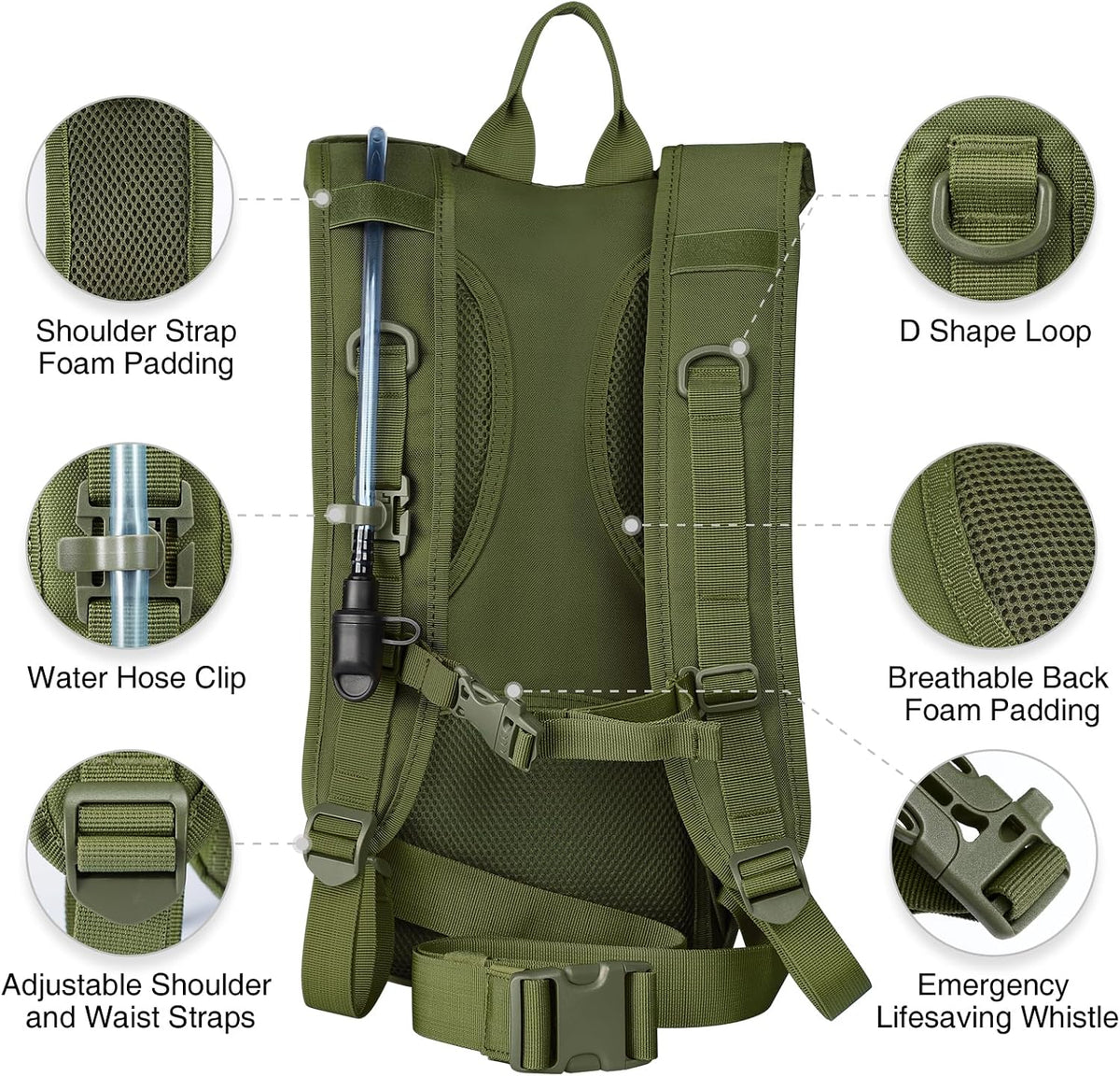 Hydration Backpack with 3L Water Bladder, Tactical Pack for Hiking