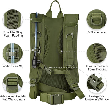 Hydration Backpack with 3L Water Bladder, Tactical Pack for Hiking