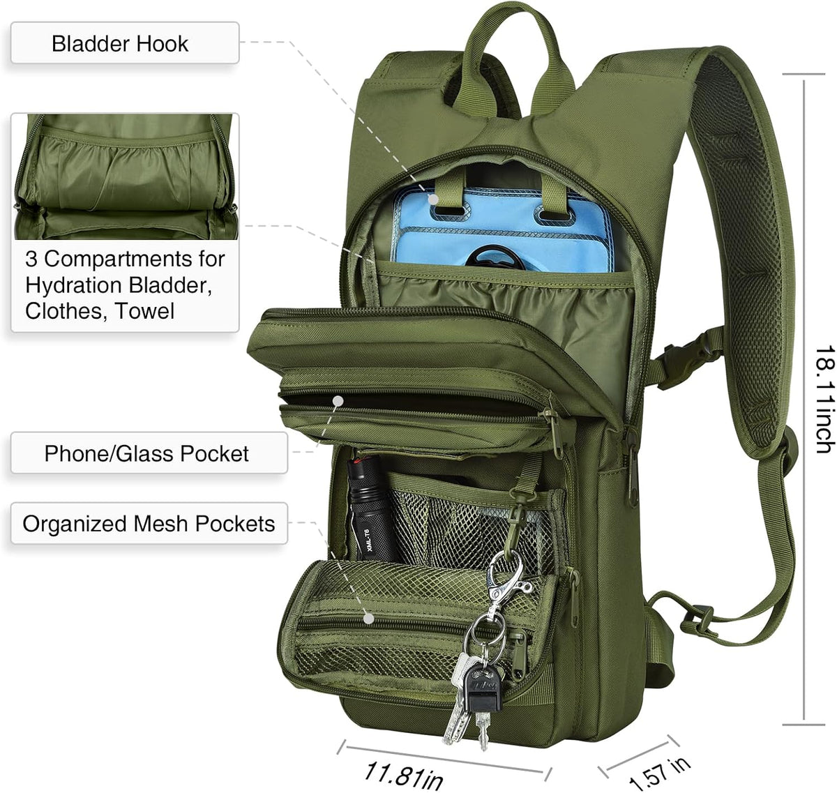 Hydration Backpack with 3L Water Bladder, Tactical Pack for Hiking