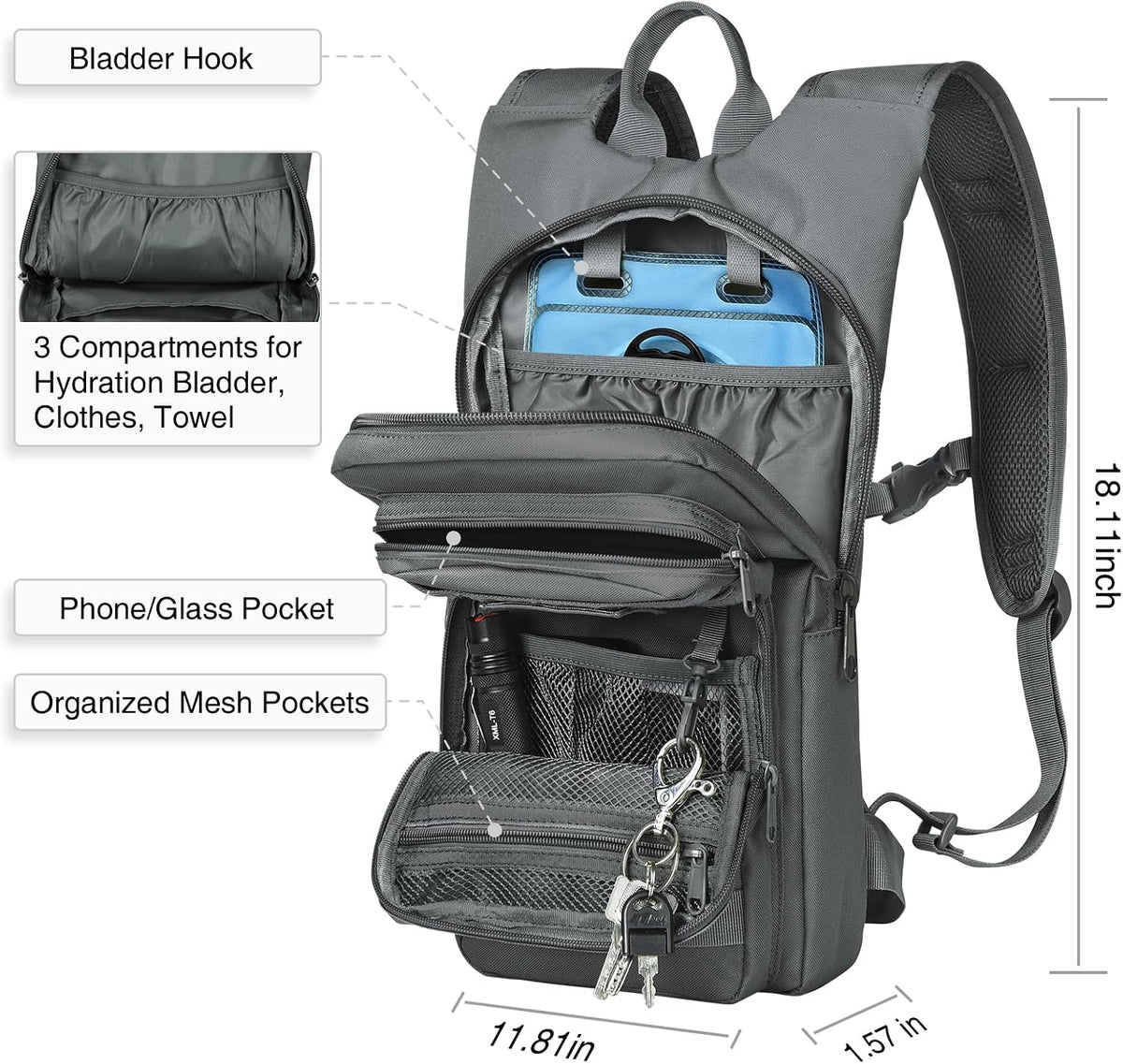 Hydration Backpack with 3L Water Bladder, Tactical Pack for Hiking