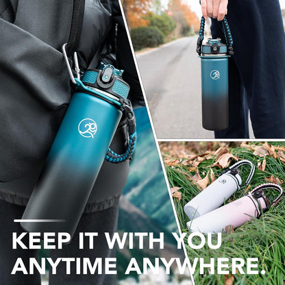 24oz Insulated Stainless Steel Travel Water Bottle, 2 Lids