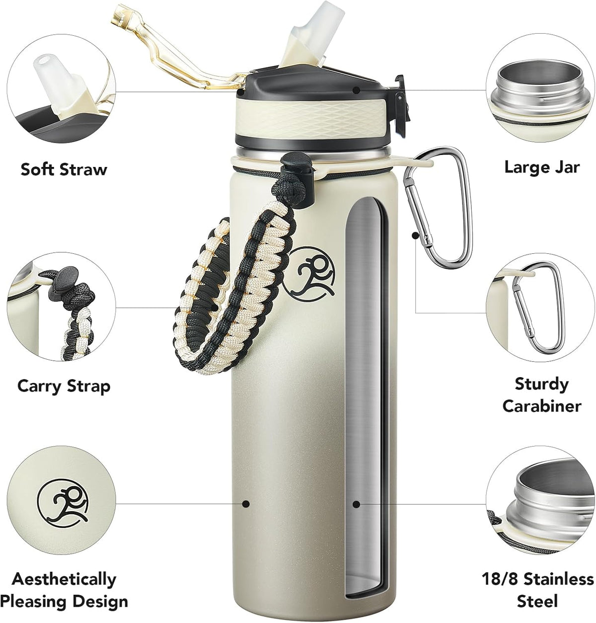 24oz Insulated Stainless Steel Travel Water Bottle, 2 Lids