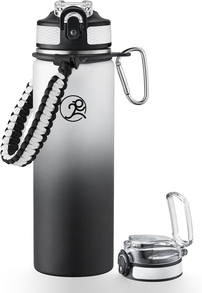 24oz Insulated Stainless Steel Travel Water Bottle, 2 Lids
