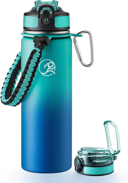 24oz Insulated Stainless Steel Travel Water Bottle, 2 Lids