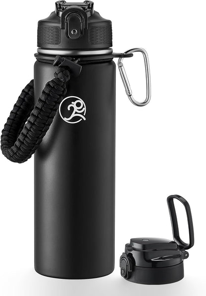 24oz Insulated Stainless Steel Travel Water Bottle, 2 Lids