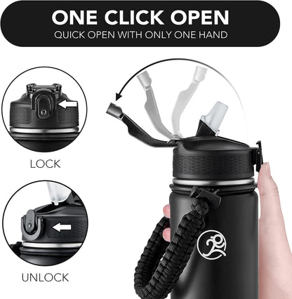 24oz Insulated Stainless Steel Travel Water Bottle, 2 Lids
