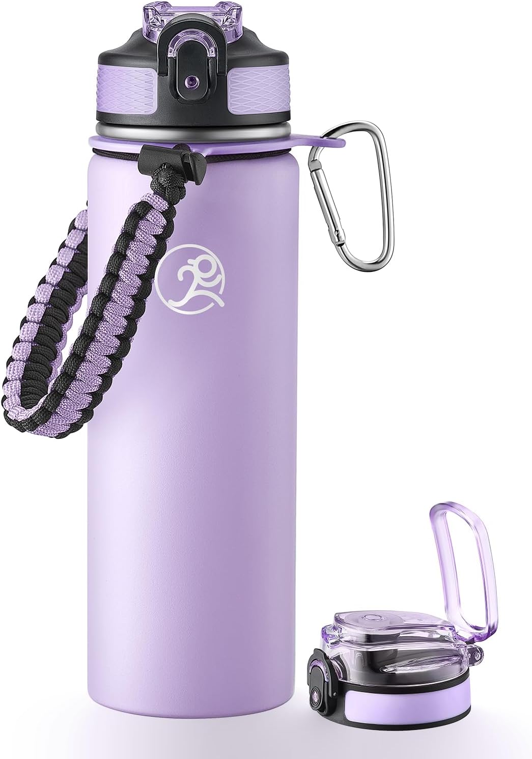 24oz Insulated Stainless Steel Travel Water Bottle, 2 Lids