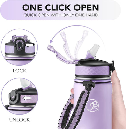 24oz Insulated Stainless Steel Travel Water Bottle, 2 Lids