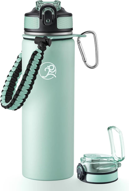 24oz Insulated Stainless Steel Travel Water Bottle, 2 Lids
