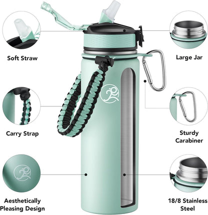 24oz Insulated Stainless Steel Travel Water Bottle, 2 Lids