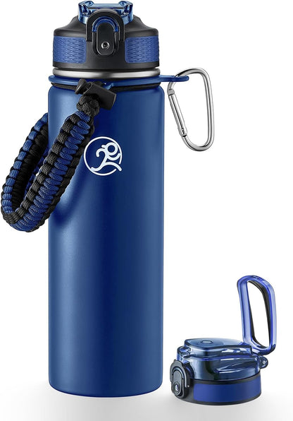 24oz Insulated Stainless Steel Travel Water Bottle, 2 Lids