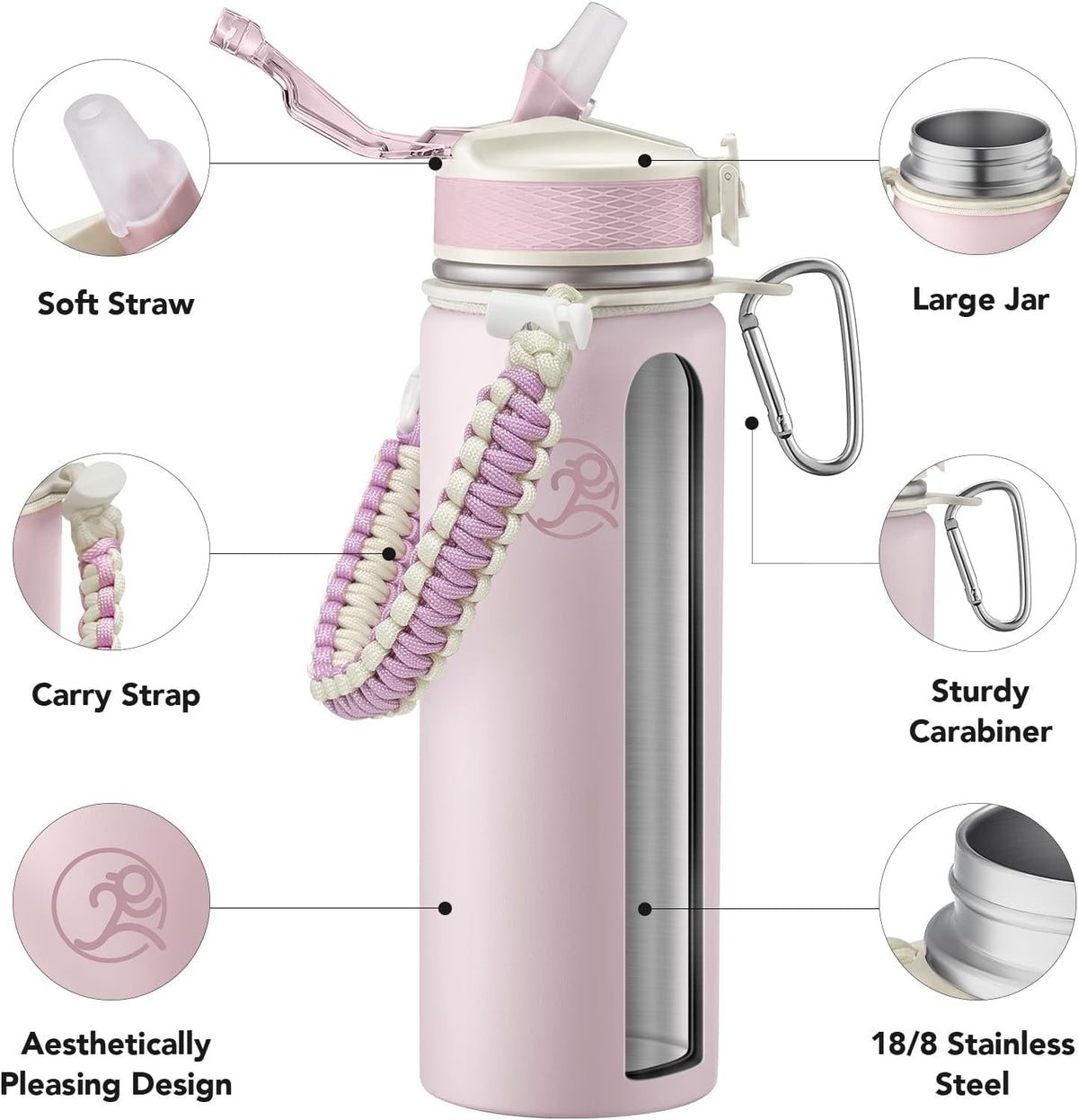 24oz Insulated Stainless Steel Travel Water Bottle, 2 Lids