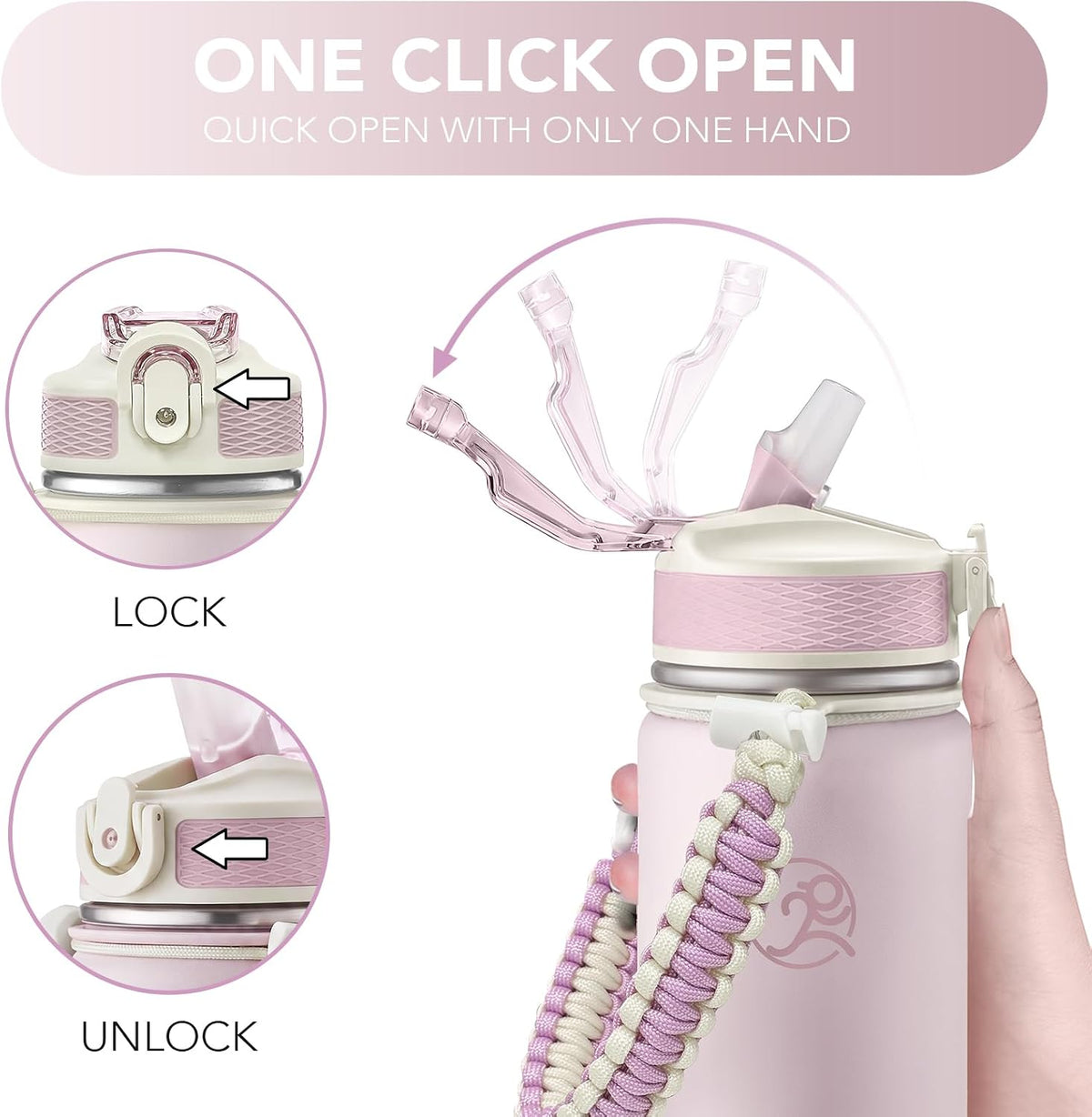 24oz Insulated Stainless Steel Travel Water Bottle, 2 Lids