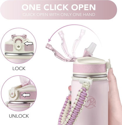 24oz Insulated Stainless Steel Travel Water Bottle, 2 Lids