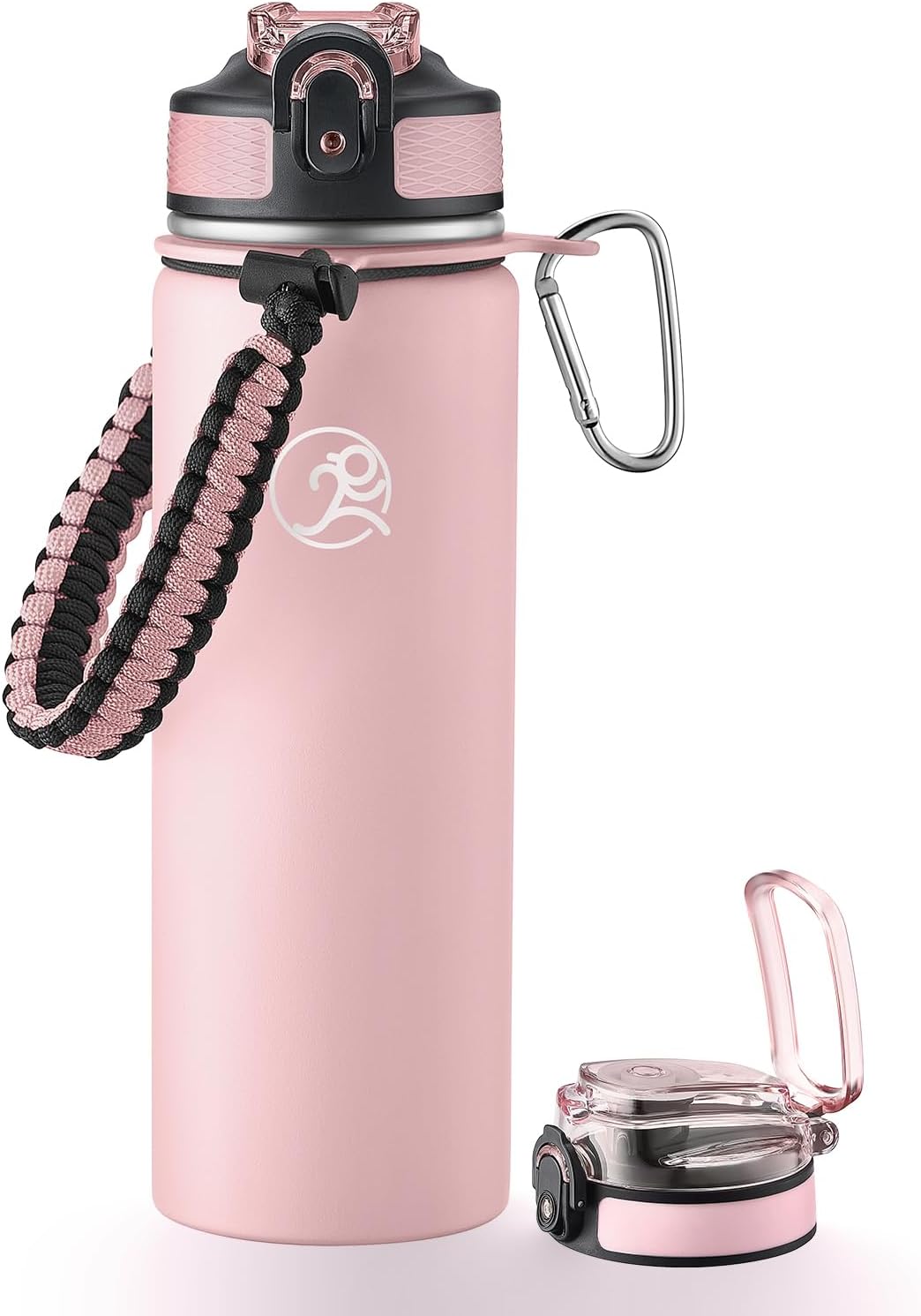 24oz Insulated Stainless Steel Travel Water Bottle, 2 Lids