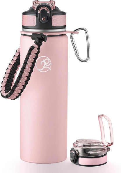 24oz Insulated Stainless Steel Travel Water Bottle, 2 Lids