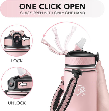 24oz Insulated Stainless Steel Travel Water Bottle, 2 Lids