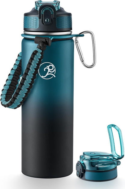 24oz Insulated Stainless Steel Travel Water Bottle, 2 Lids