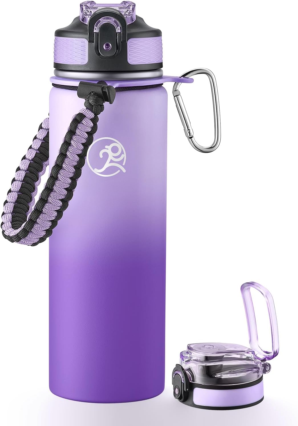 24oz Insulated Stainless Steel Travel Water Bottle, 2 Lids
