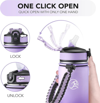 24oz Insulated Stainless Steel Travel Water Bottle, 2 Lids