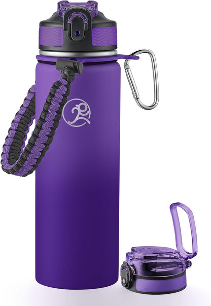 24oz Insulated Stainless Steel Travel Water Bottle, 2 Lids