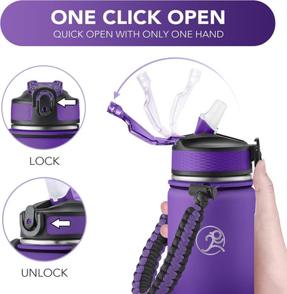 24oz Insulated Stainless Steel Travel Water Bottle, 2 Lids