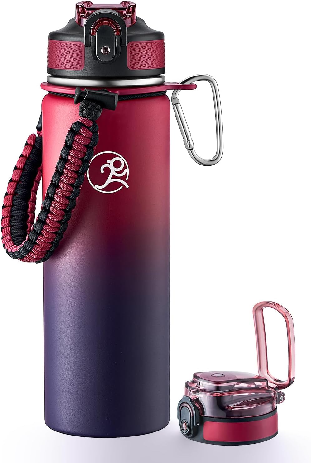 24oz Insulated Stainless Steel Travel Water Bottle, 2 Lids