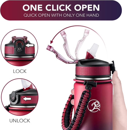 24oz Insulated Stainless Steel Travel Water Bottle, 2 Lids