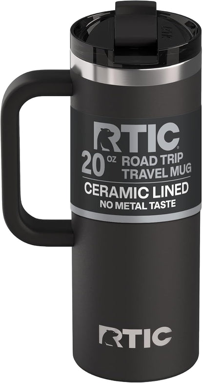 20oz Road Trip Travel Mug with Lid and Handle, Ceramic Lined, Black