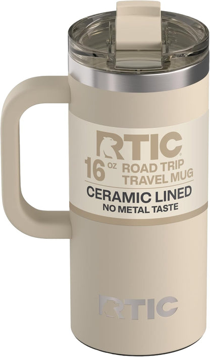 20oz Road Trip Travel Mug with Lid and Handle, Ceramic Lined, Black