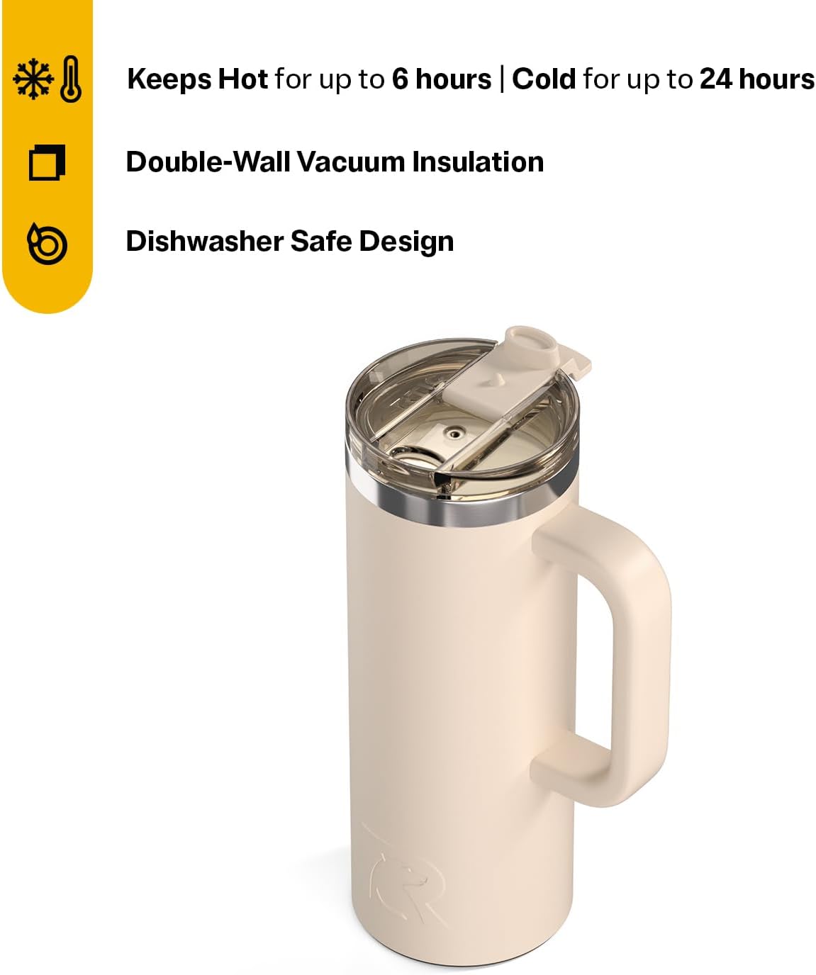 20oz Road Trip Travel Mug with Lid and Handle, Ceramic Lined, Black