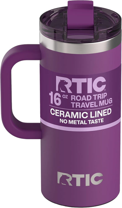20oz Road Trip Travel Mug with Lid and Handle, Ceramic Lined, Black