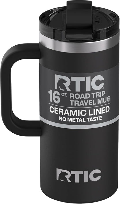 20oz Road Trip Travel Mug with Lid and Handle, Ceramic Lined, Black
